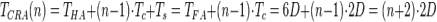 T_{CRA}(n) = T_{HA} + (n-1) cdot T_c + T_s = T_{FA} + (n-1) cdot T_c = 6 D + (n-1) cdot 2 D = (n+2) cdot 2 D