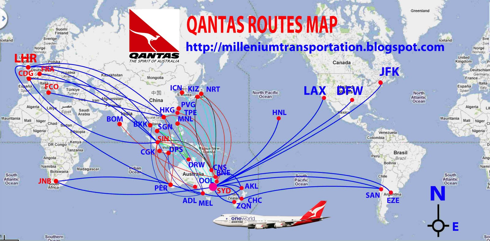 Qantas routes map